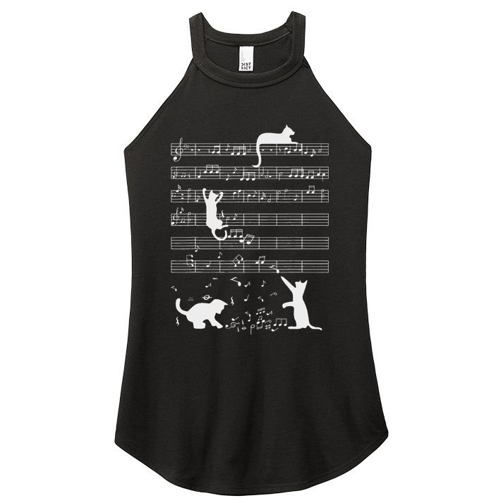 Cute Cat Kitty Playing Music Note Funny Clef Musician Art Women's Perfect Tri Rocker Tank