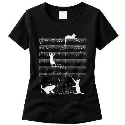Cute Cat Kitty Playing Music Note Funny Clef Musician Art Womens T-Shirt