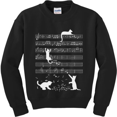 Cute Cat Kitty Playing Music Note Funny Clef Musician Art Kids Sweatshirt