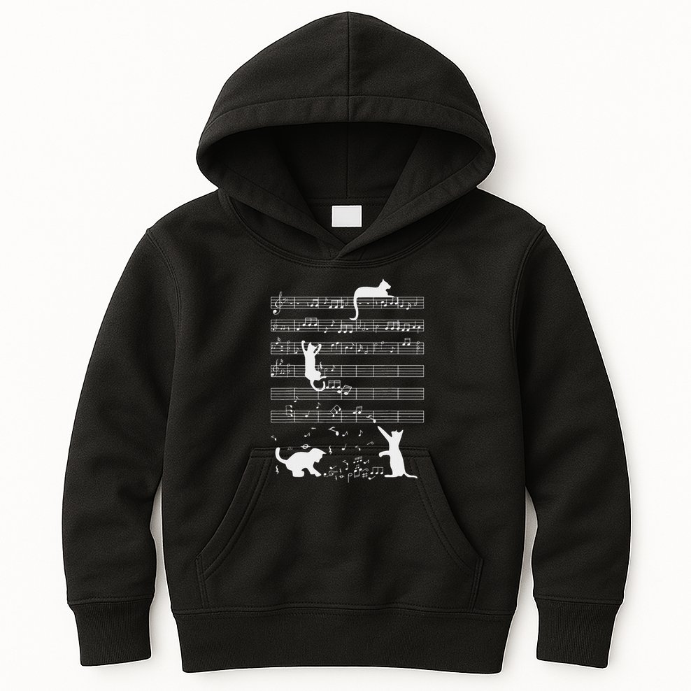 Cute Cat Kitty Playing Music Note Funny Clef Musician Art Kids Hoodie