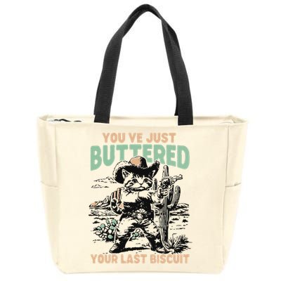 Cute Cowboy Kitten YouVe Just Buttered Your Last Biscuit Zip Tote Bag