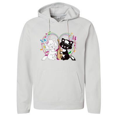 Cute Cat Kitty Playing Music Note Clef Musician Art Performance Fleece Hoodie