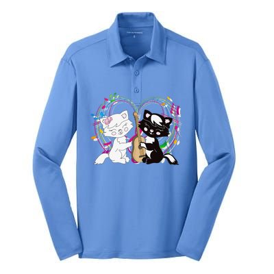 Cute Cat Kitty Playing Music Note Clef Musician Art Silk Touch Performance Long Sleeve Polo