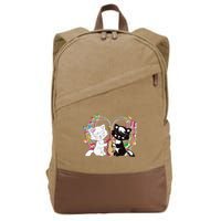 Cute Cat Kitty Playing Music Note Clef Musician Art Cotton Canvas Backpack