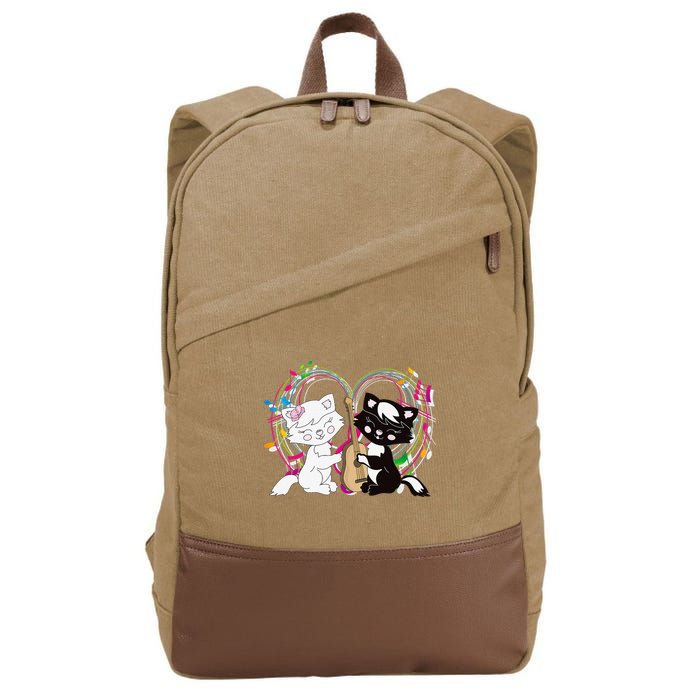 Cute Cat Kitty Playing Music Note Clef Musician Art Cotton Canvas Backpack