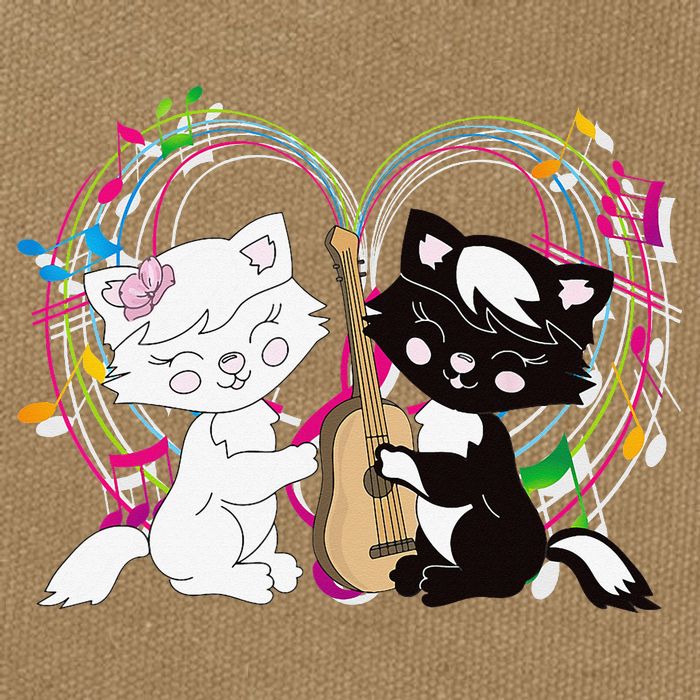 Cute Cat Kitty Playing Music Note Clef Musician Art Cotton Canvas Backpack