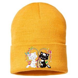 Cute Cat Kitty Playing Music Note Clef Musician Art Sustainable Knit Beanie