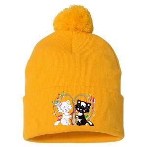 Cute Cat Kitty Playing Music Note Clef Musician Art Pom Pom 12in Knit Beanie