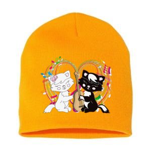 Cute Cat Kitty Playing Music Note Clef Musician Art Short Acrylic Beanie