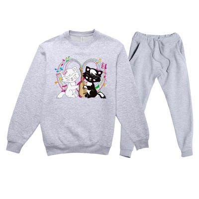 Cute Cat Kitty Playing Music Note Clef Musician Art Premium Crewneck Sweatsuit Set