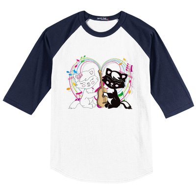 Cute Cat Kitty Playing Music Note Clef Musician Art Baseball Sleeve Shirt