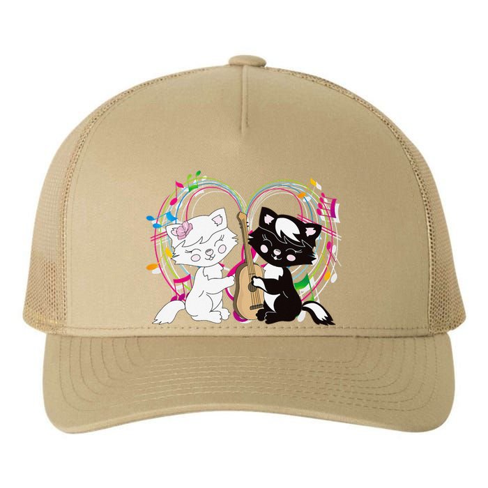 Cute Cat Kitty Playing Music Note Clef Musician Art Yupoong Adult 5-Panel Trucker Hat