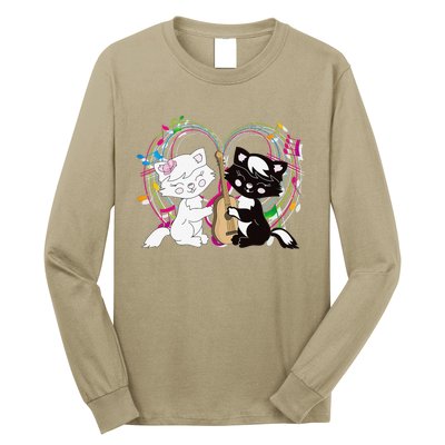 Cute Cat Kitty Playing Music Note Clef Musician Art Long Sleeve Shirt