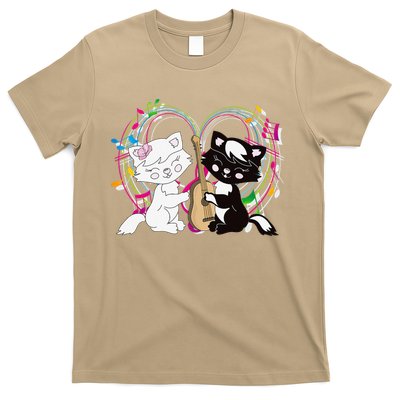 Cute Cat Kitty Playing Music Note Clef Musician Art T-Shirt