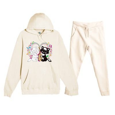 Cute Cat Kitty Playing Music Note Clef Musician Art Premium Hooded Sweatsuit Set