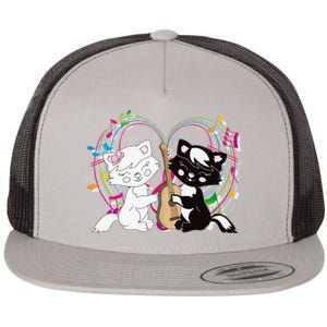 Cute Cat Kitty Playing Music Note Clef Musician Art Flat Bill Trucker Hat