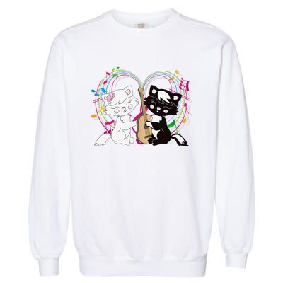 Cute Cat Kitty Playing Music Note Clef Musician Art Garment-Dyed Sweatshirt