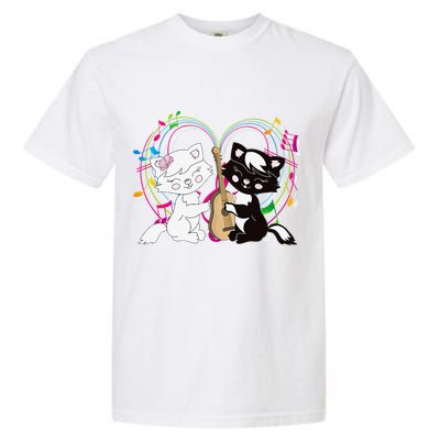 Cute Cat Kitty Playing Music Note Clef Musician Art Garment-Dyed Heavyweight T-Shirt