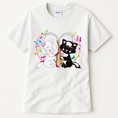 Cute Cat Kitty Playing Music Note Clef Musician Art Tall T-Shirt