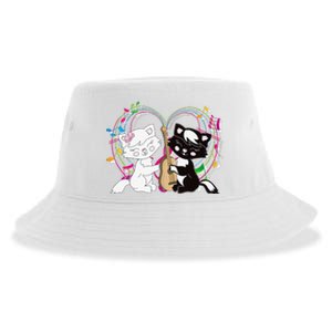 Cute Cat Kitty Playing Music Note Clef Musician Art Sustainable Bucket Hat