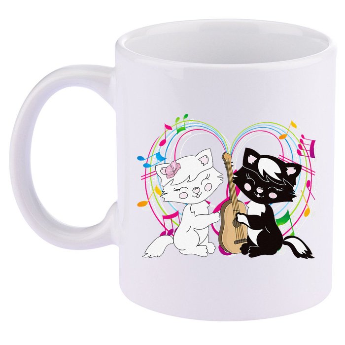 Cute Cat Kitty Playing Music Note Clef Musician Art 11oz C Handle Ceramic Mug