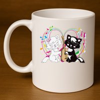 Cute Cat Kitty Playing Music Note Clef Musician Art 11oz C Handle Ceramic Mug