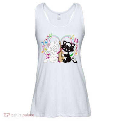 Cute Cat Kitty Playing Music Note Clef Musician Art Ladies Essential Flowy Tank