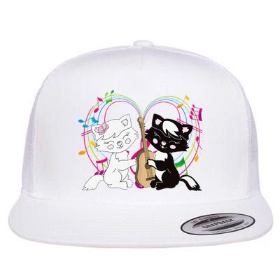 Cute Cat Kitty Playing Music Note Clef Musician Art Flatbill Hat
