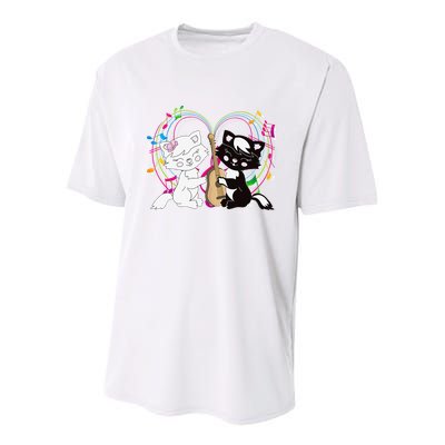 Cute Cat Kitty Playing Music Note Clef Musician Art Youth Performance Sprint T-Shirt