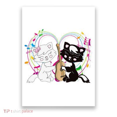 Cute Cat Kitty Playing Music Note Clef Musician Art Poster