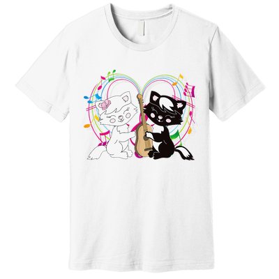 Cute Cat Kitty Playing Music Note Clef Musician Art Premium T-Shirt
