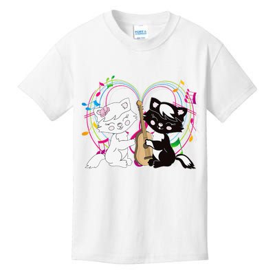 Cute Cat Kitty Playing Music Note Clef Musician Art Kids T-Shirt