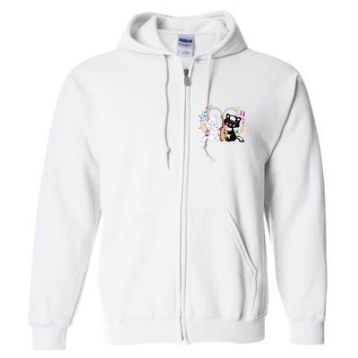 Cute Cat Kitty Playing Music Note Clef Musician Art Full Zip Hoodie