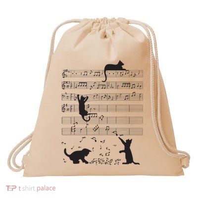 Cute Cat Kitty Playing Music Note Clef Musician Art Drawstring Bag