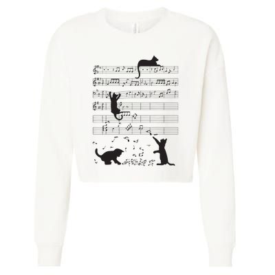 Cute Cat Kitty Playing Music Note Clef Musician Art Cropped Pullover Crew