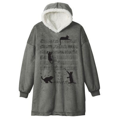 Cute Cat Kitty Playing Music Note Clef Musician Art Hooded Wearable Blanket