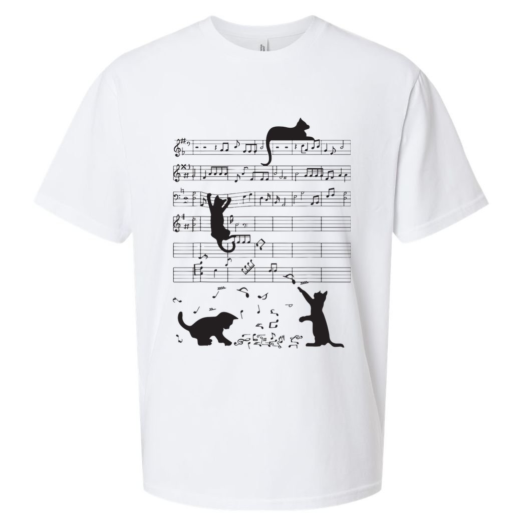 Cute Cat Kitty Playing Music Note Clef Musician Art Sueded Cloud Jersey T-Shirt
