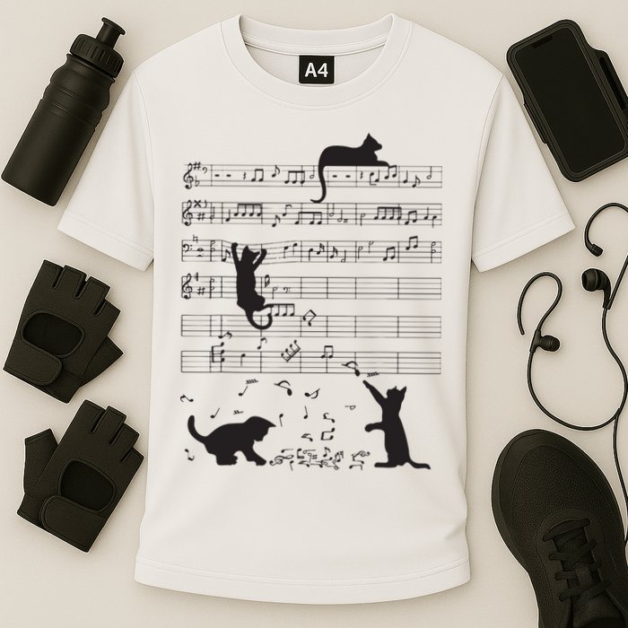 Cute Cat Kitty Playing Music Note Clef Musician Art Cooling Performance Crew T-Shirt
