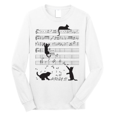 Cute Cat Kitty Playing Music Note Clef Musician Art Long Sleeve Shirt