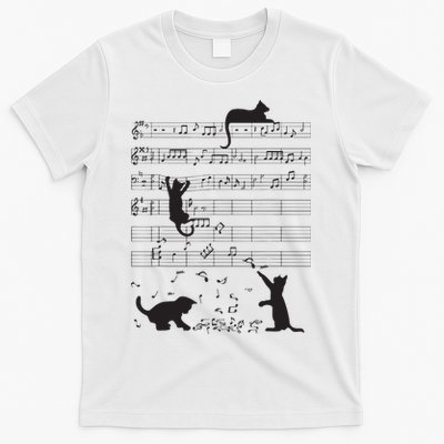 Cute Cat Kitty Playing Music Note Clef Musician Art T-Shirt