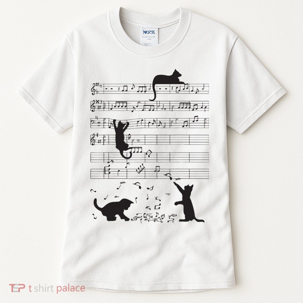 Cute Cat Kitty Playing Music Note Clef Musician Art Tall T-Shirt