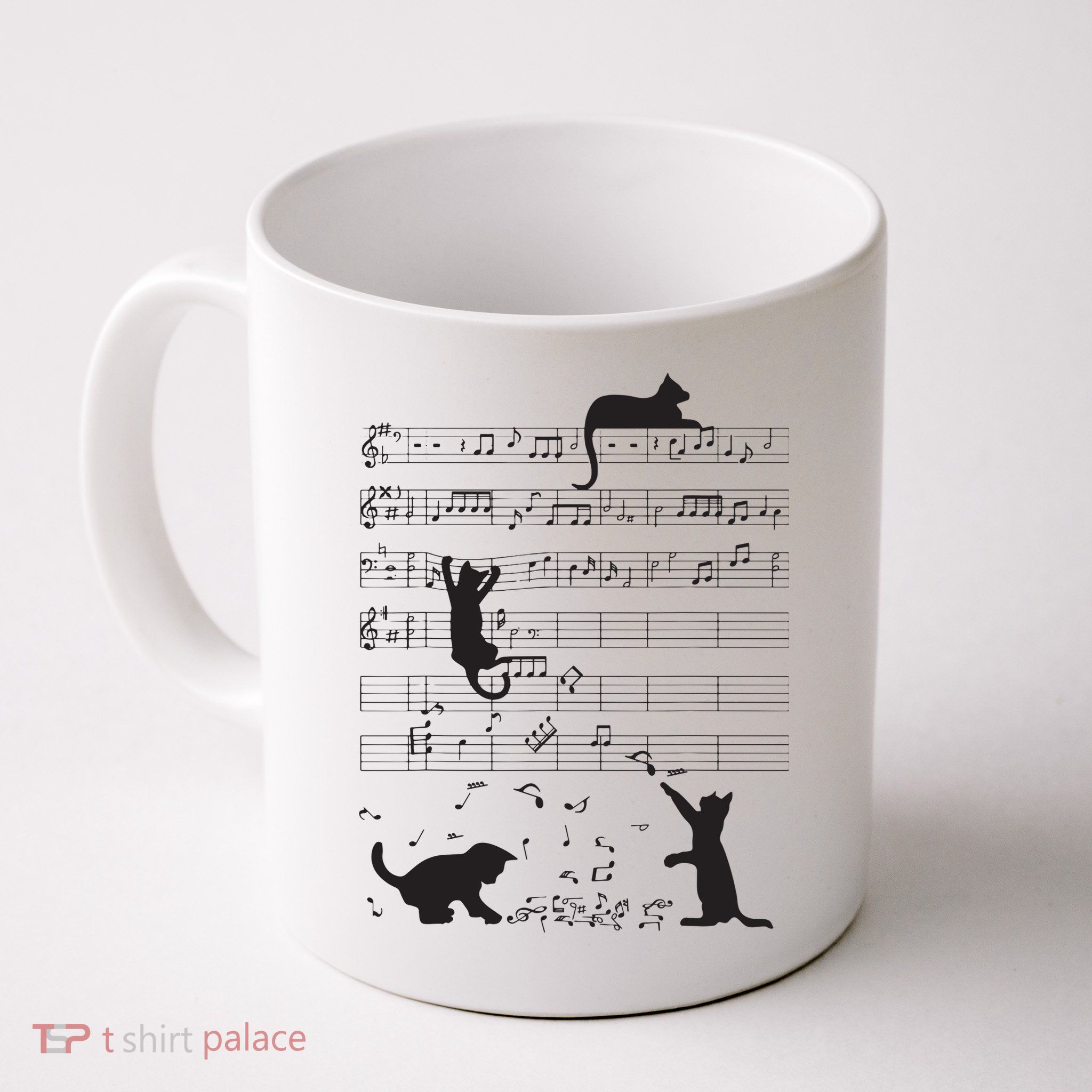 Cute Cat Kitty Playing Music Note Clef Musician Art Mug