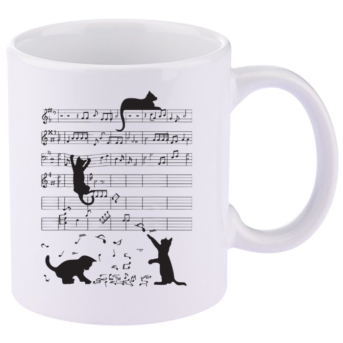 Cute Cat Kitty Playing Music Note Clef Musician Art 11oz C Handle Ceramic Mug