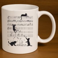 Cute Cat Kitty Playing Music Note Clef Musician Art 11oz C Handle Ceramic Mug