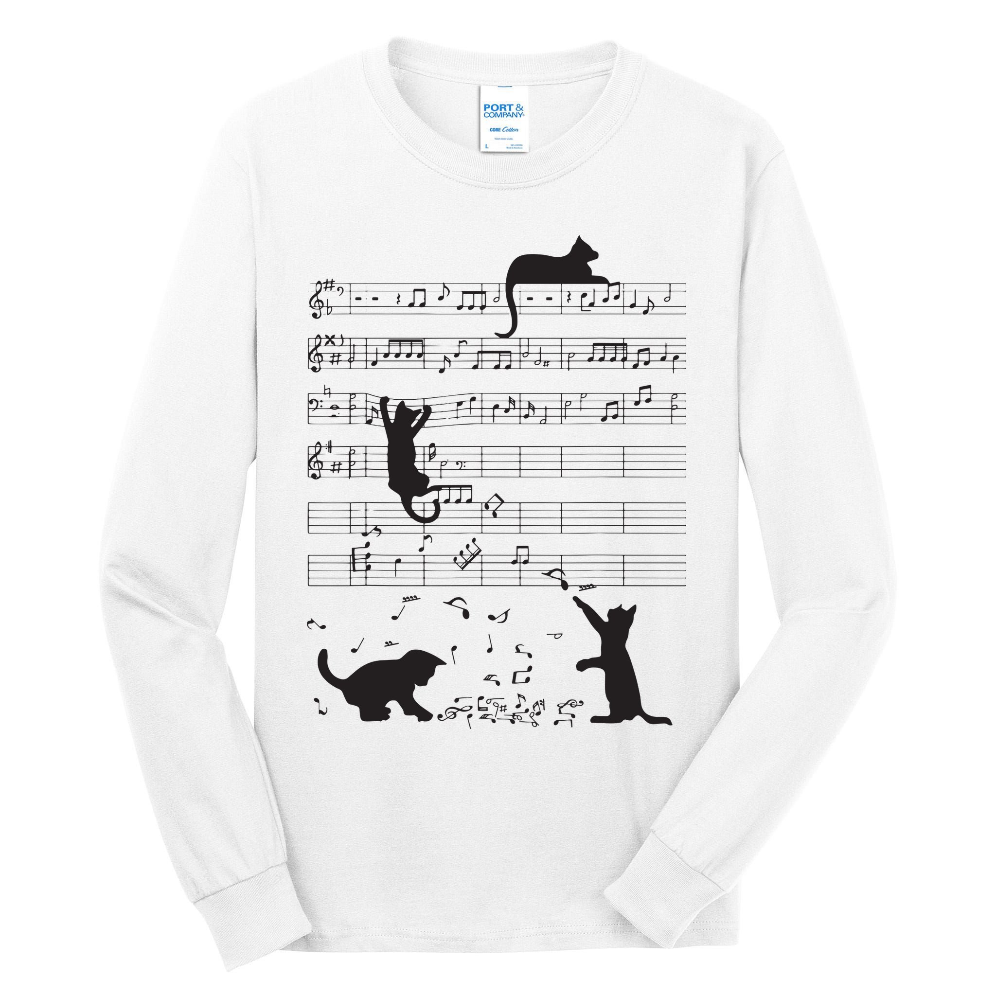 Cute Cat Kitty Playing Music Note Clef Musician Art Tall Long Sleeve T-Shirt