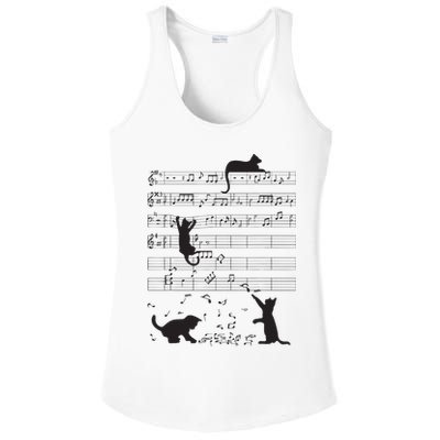 Cute Cat Kitty Playing Music Note Clef Musician Art Ladies PosiCharge Competitor Racerback Tank