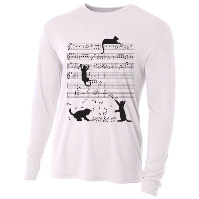 Cute Cat Kitty Playing Music Note Clef Musician Art Cooling Performance Long Sleeve Crew