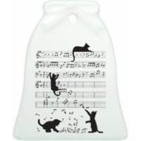 Cute Cat Kitty Playing Music Note Clef Musician Art Ceramic Bell Ornament