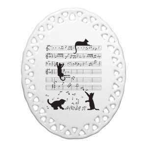 Cute Cat Kitty Playing Music Note Clef Musician Art Ceramic Oval Ornament