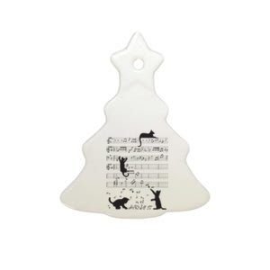 Cute Cat Kitty Playing Music Note Clef Musician Art Ceramic Tree Ornament